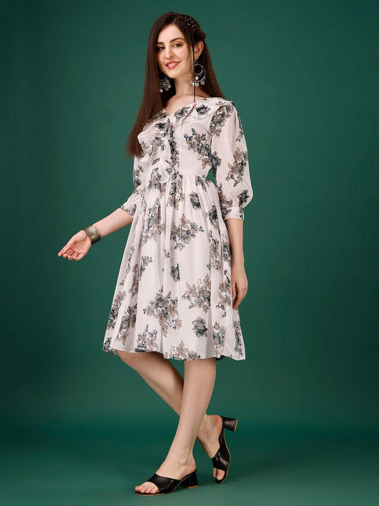 Plus Size Women's Georgette Floral Print Flared Short Dress